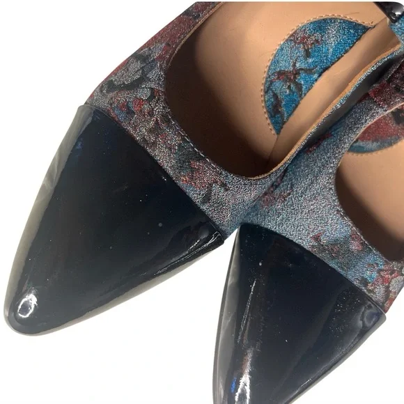 JOHN FLUEVOG Shiloh JF Tapestry Patent Leather Mary Jane Shoes Heels Size 8 - Picture 4 of 11